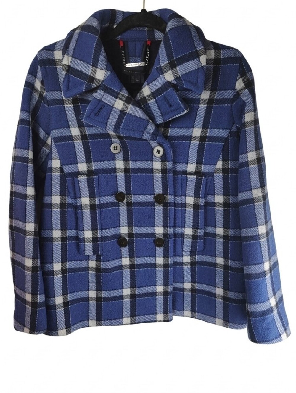Marc By Marc Jacobs Skipper Blue Plaid Wool Blend Vented Peacoat Size XS